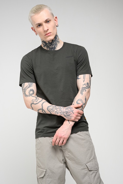 G-STAR, Base kerek nyakú szűk fazonú pamuttartalmú póló, Fehér/Olívazöld