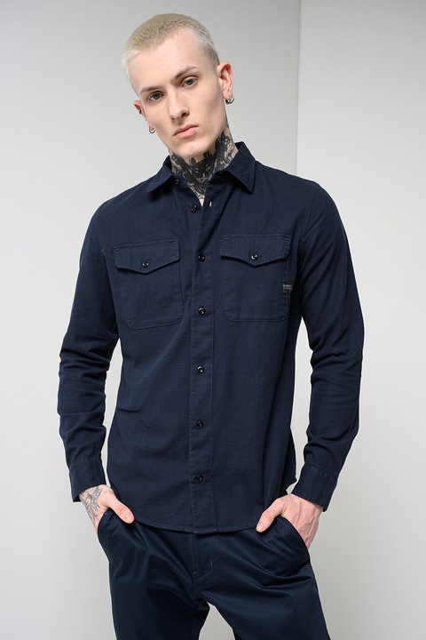 G-STAR, Camasa slim fit Marine, Alb/Albastru ultramarin