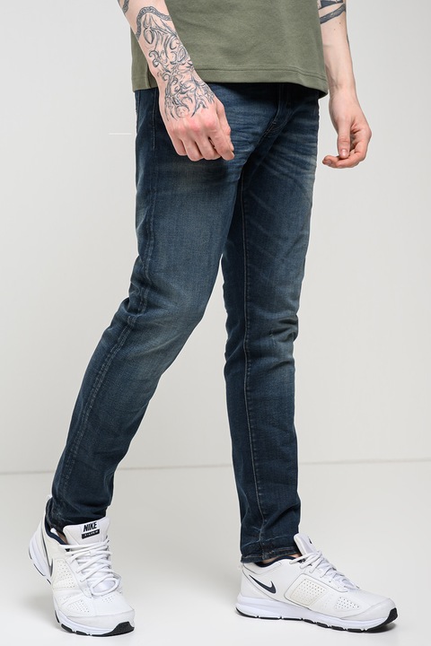 G-STAR, Blugi dlim fit elastici cu aspect decolorat 3301, Albastru inchis