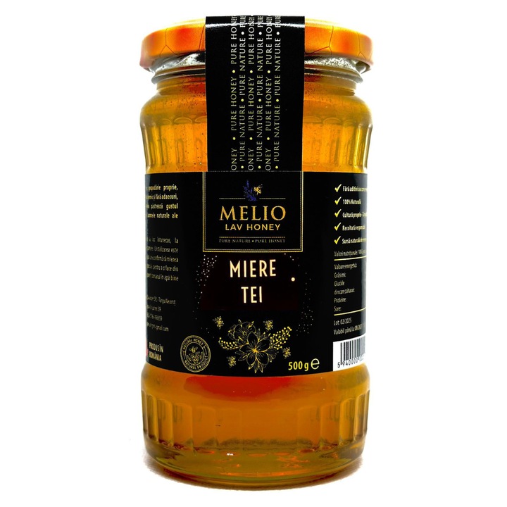 Miere de Tei, Melio Lav Honey, 500g, 100% naturală, nefiltrată, fără conservanți