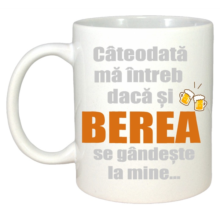 Cana Bere Ganduri Funny, Cadou, Sarbatori, Cri-Flo, Culoare Alb, 330 ml