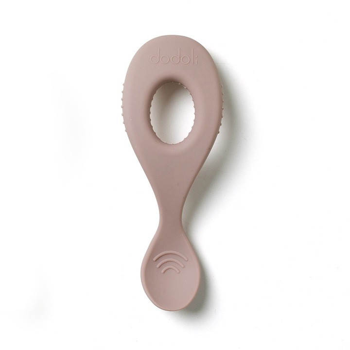 Lingurita Dodoli cu maner ergonomic pentru bebelusi 6+ luni, silicon alimentar fara BPA, Rosewood