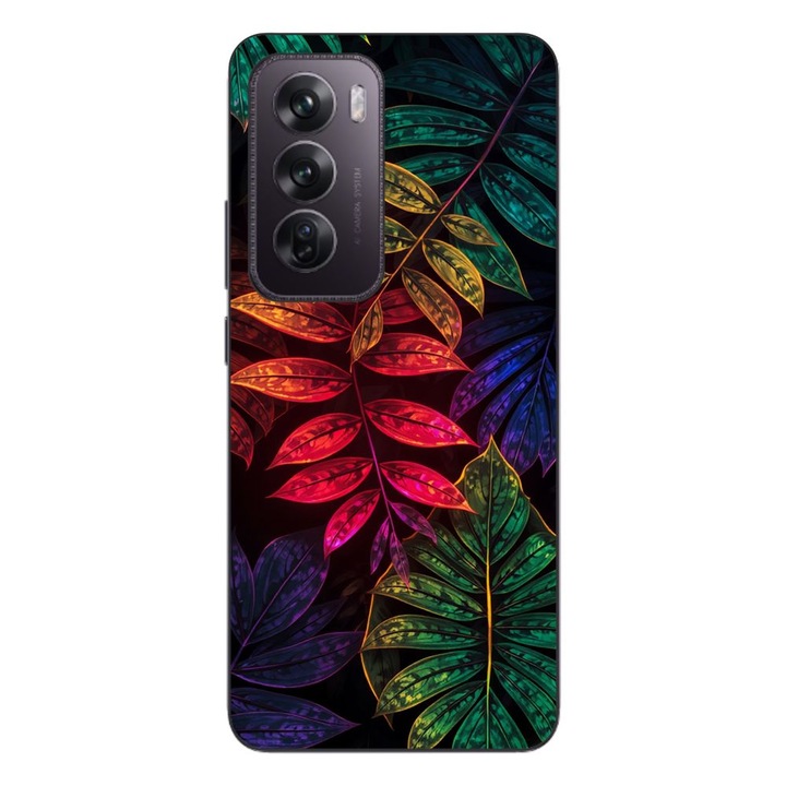 Husa compatibila cu Oppo Reno12 Pro Silicon Gel Tpu Model Minmal Neon Leaves Pattern