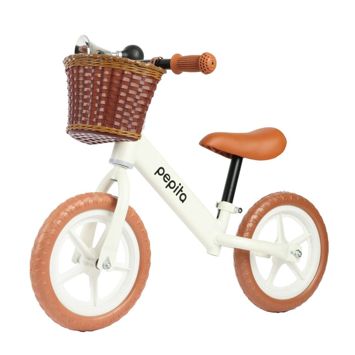Pepita fémvázas Futóbicikli kosárral és dudával 12" - fehér-barna
