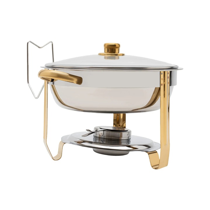 Incalzitor Bufet, Chafing Dish Rotund 5 l, Inox, Oala De Mentinere La Cald, Cu Capac, Argintiu
