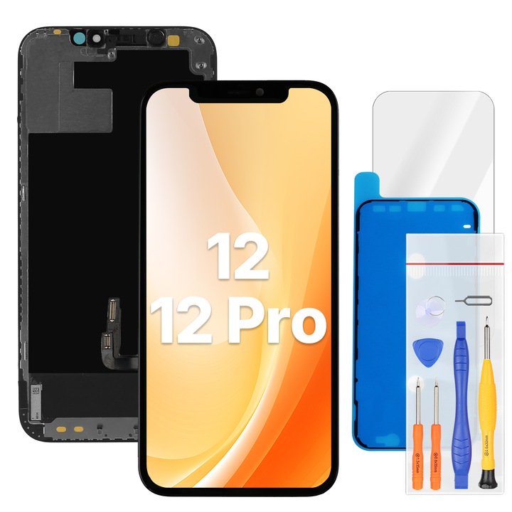 Display Pentru iPhone 12/12 Pro, Cu Rama, Negru, Inlocuirea ecranului LCD, Digitizor Tactil, Cu Trusa De Scule Gratuita