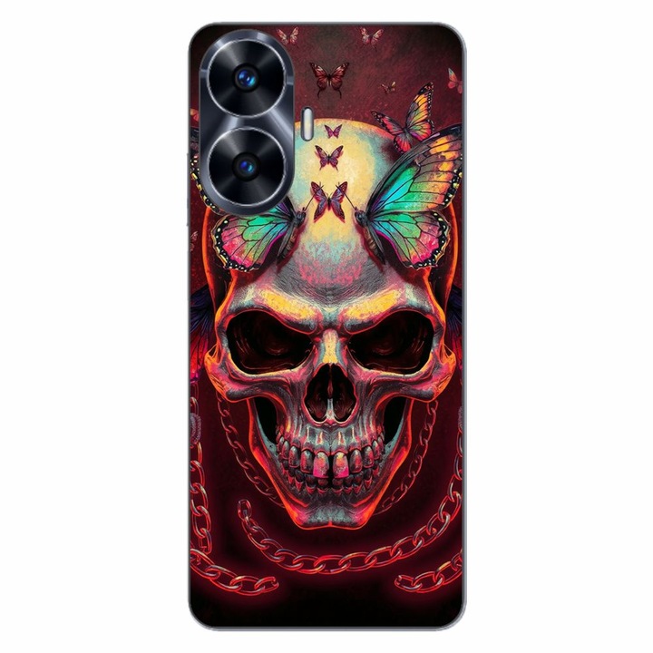 Husa compatibila cu Realme C55 Silicon Gel Tpu Model Holographic Skull with butterflies