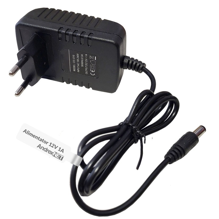 Alimentator AndrexNET 12V 1A, ieșire mufa DC 2.1mm, negru
