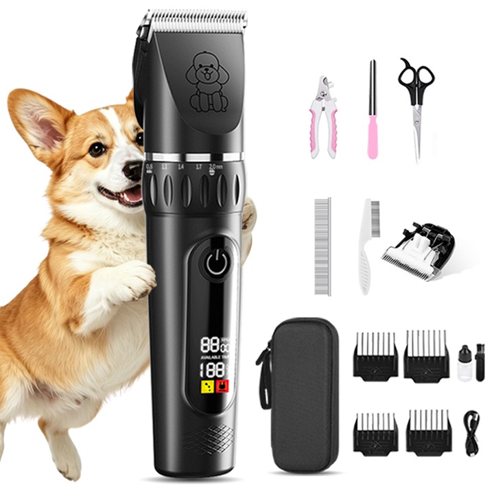 Masina de tuns animale, VILLOV C2601, 13 in 1, neagra, functionare cu fir si fara fir, autonomie 3 ore