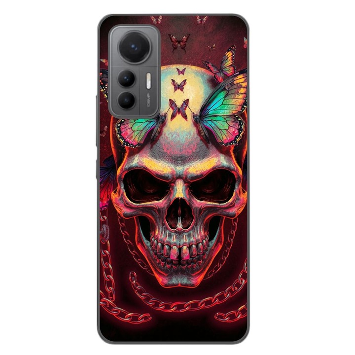 Husa compatibila cu Xiaomi 12 Lite Silicon Gel Tpu Model Holographic Skull with butterflies