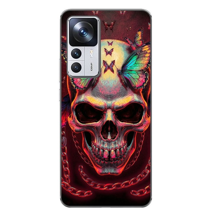 Husa compatibila cu Xiaomi 12T, 12T Pro Silicon Gel Tpu Model Holographic Skull with butterflies