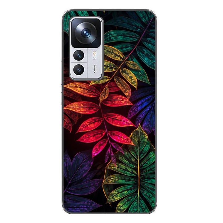 Husa compatibila cu Xiaomi 12T, 12T Pro Silicon Gel Tpu Model Minmal Neon Leaves Pattern