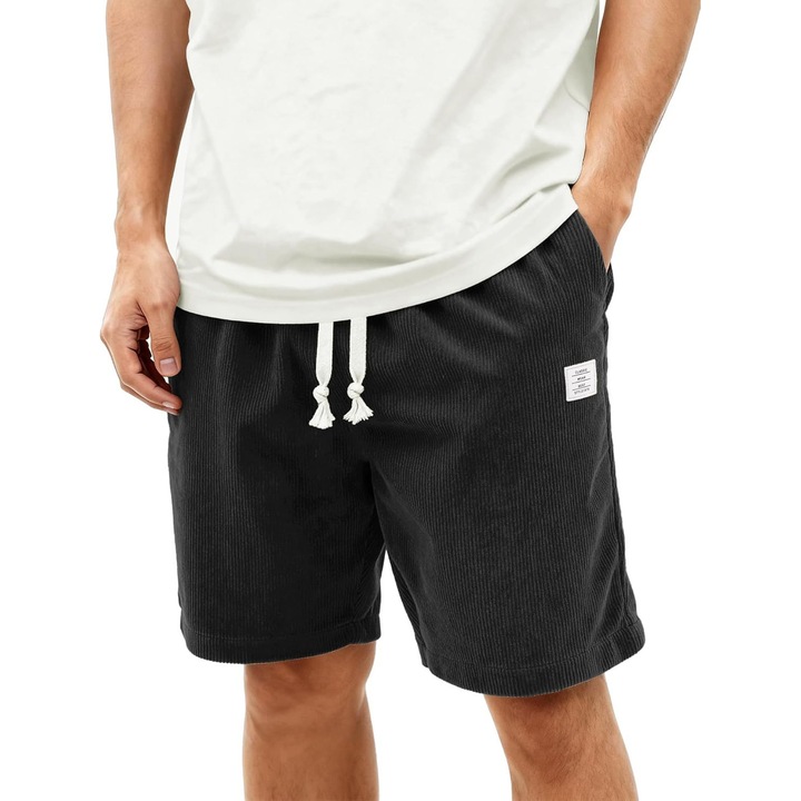 Pantaloni scurti barbati YSBER® - Elastici respirabili, snur reglabil, buzunare, Material Poliester, ideale pentru plaja si activitati zilnice Marime M, Negru