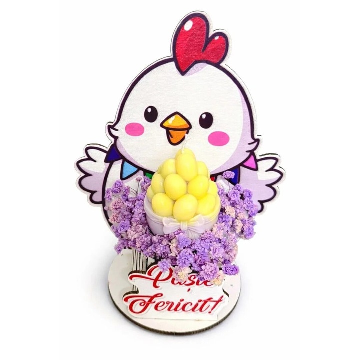 Lumanare in forma de Oua din Ceara Naturala de Soia Parfumata cu Suport Decorativ model Gaina, Aranjament pentru masa de Paste, Cadou sau Decor, Lucrat Manual