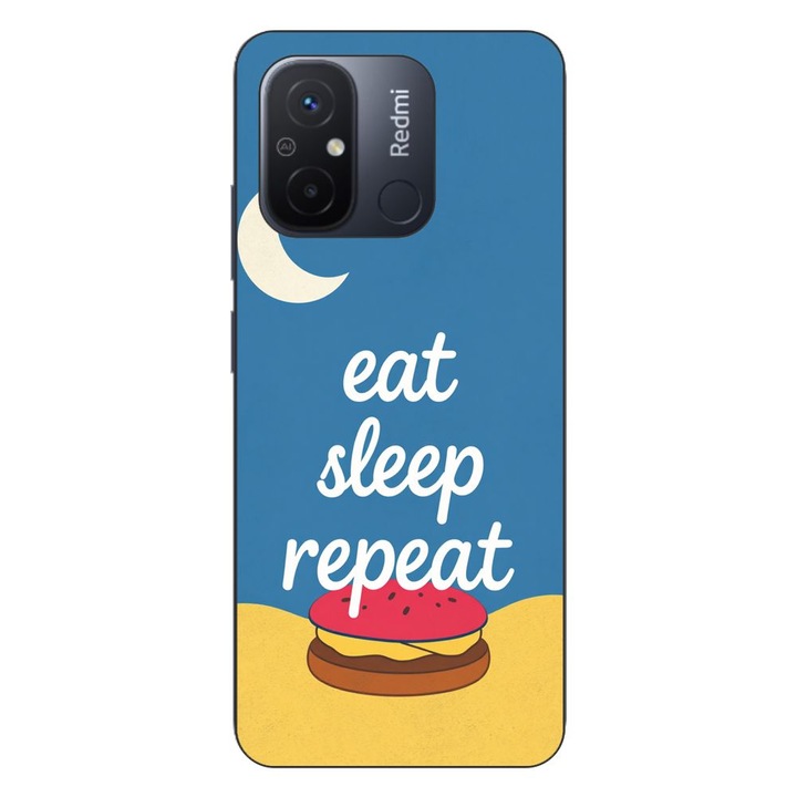 Husa compatibila cu Xiaomi Redmi 12C Silicon Gel Tpu Model Eat Sleep Repeat