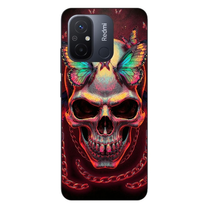 Husa compatibila cu Xiaomi Redmi 12C Silicon Gel Tpu Model Holographic Skull with butterflies