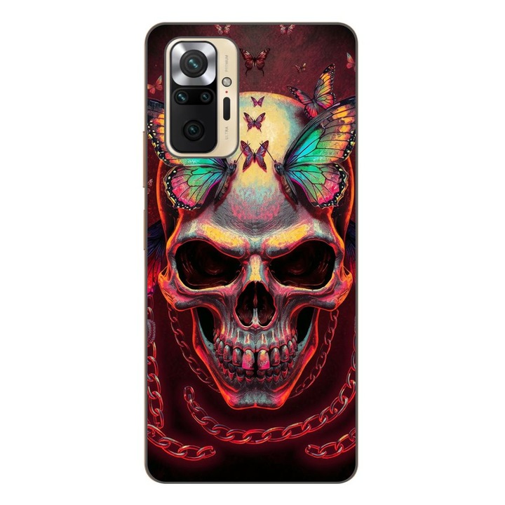 Husa compatibila cu Xiaomi Redmi Note 10 Pro Silicon Gel Tpu Model Holographic Skull with butterflies