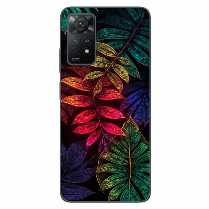 Husa compatibila cu Xiaomi Redmi Note 11 Pro 4G, 5G Silicon Gel Tpu Model Minmal Neon Leaves Pattern