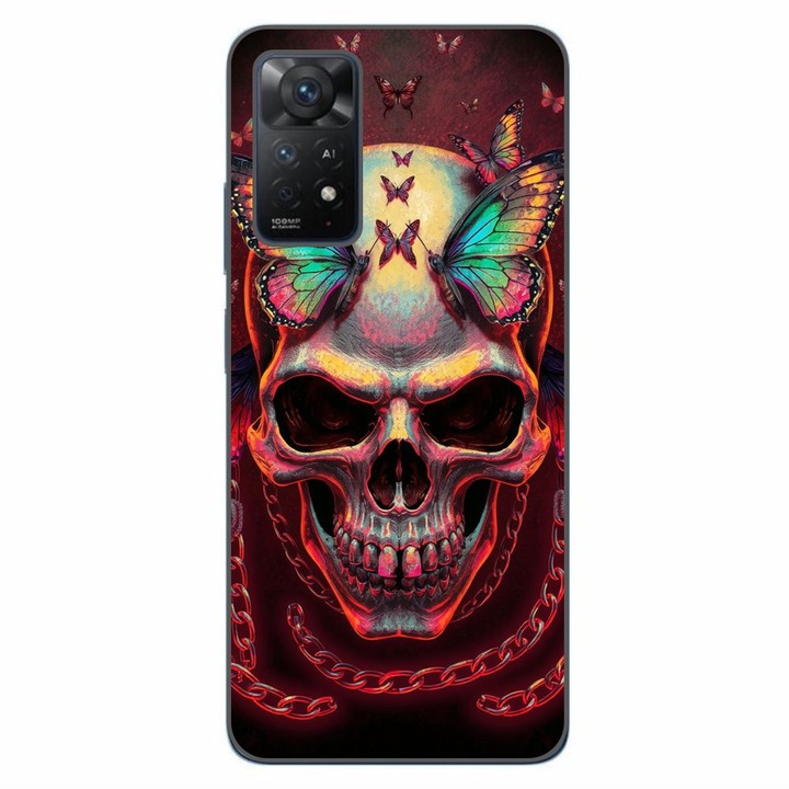 Husa compatibila cu Xiaomi Redmi Note 11 Pro 4G, 5G Silicon Gel Tpu Model Holographic Skull with butterflies