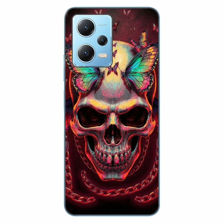 Husa compatibila cu Xiaomi Redmi Note 12 5G Silicon Gel Tpu Model Holographic Skull with butterflies