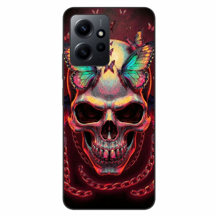 Husa compatibila cu Xiaomi Redmi Note 12 4G Silicon Gel Tpu Model Holographic Skull with butterflies