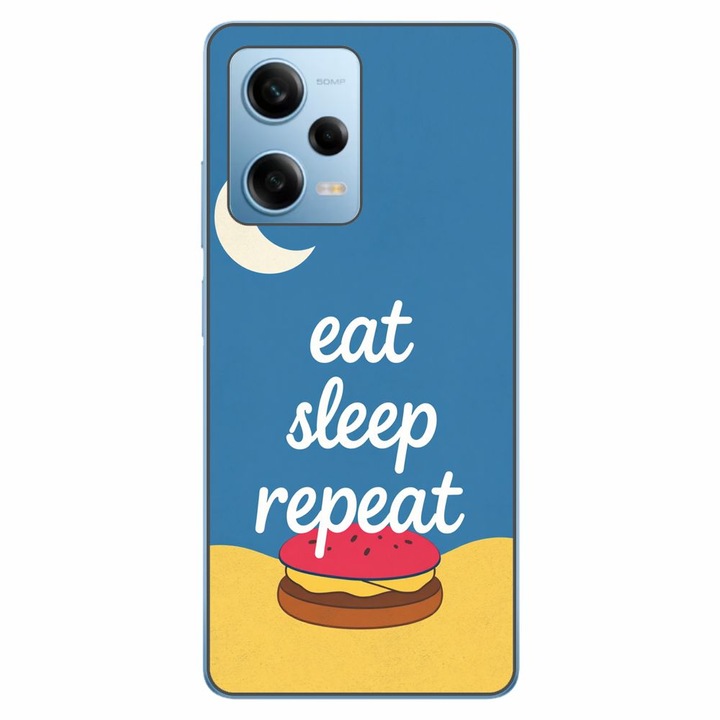 Husa compatibila cu Xiaomi Redmi Note 12 Pro 5G Silicon Gel Tpu Model Eat Sleep Repeat