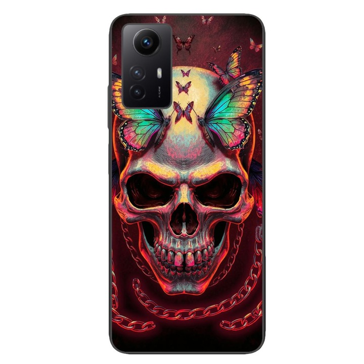 Husa compatibila cu Xiaomi Redmi Note 12s Silicon Gel Tpu Model Holographic Skull with butterflies