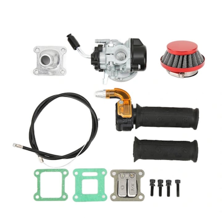 Set kit carburator, maneta acceleratie si filtru de aer 13 piese, 47cc 49cc, pentru mini motocicleta, ATV, quad