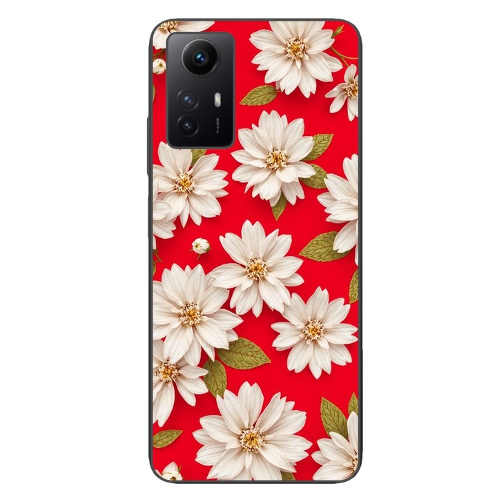 Husa compatibila cu Xiaomi Redmi Note 12s Silicon Gel Tpu Model White Flowers on Red Background
