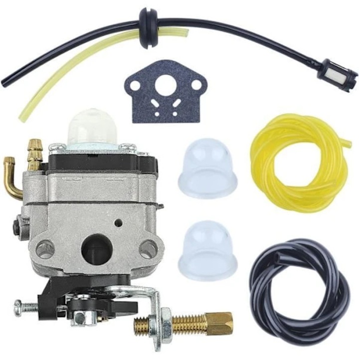 Karburátor készlet Honda GX31 GX22 FG100 GCA91 motorokhoz, 1 karburátorral, 1 üzemanyagvezetékkel, 1 gyújtógyertyával, 1 üzemanyagszűrővel, 2 tömítéssel, 2 alapozó izzóval