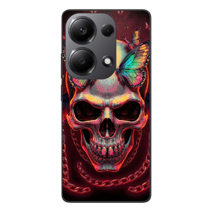 Husa compatibila cu Xiaomi Redmi Note 13 Pro 4G Silicon Gel Tpu Model Holographic Skull with butterflies