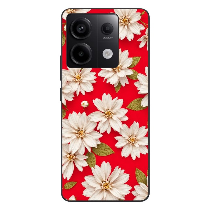 Husa compatibila cu Xiaomi Redmi Note 13 Pro 5G Silicon Gel Tpu Model White Flowers on Red Background