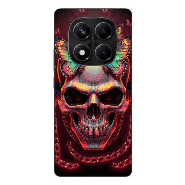 Husa compatibila cu Xiaomi Redmi Note 14 Pro 4G Silicon Gel Tpu Model Holographic Skull with butterflies