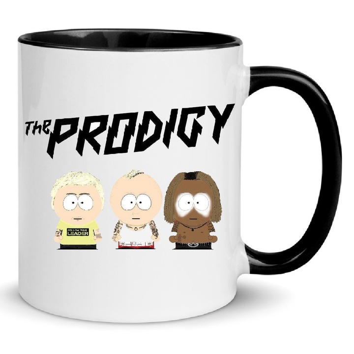 Cana ceramica Prodigy No5 330ml alb-negru, imprimare de inalta definitie, rezistenta la masina de spalat