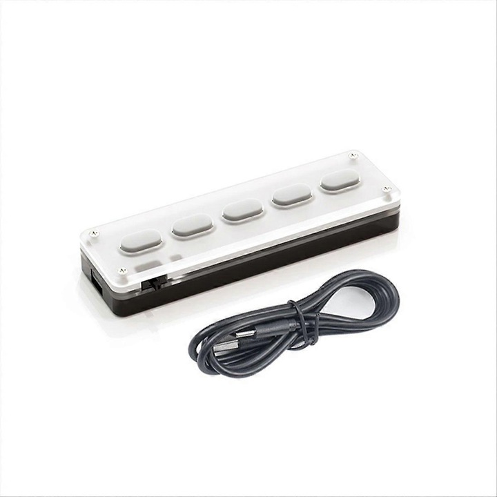 Tastatura mini cu 5 taste personalizabile, iluminare RGB, alb, set
