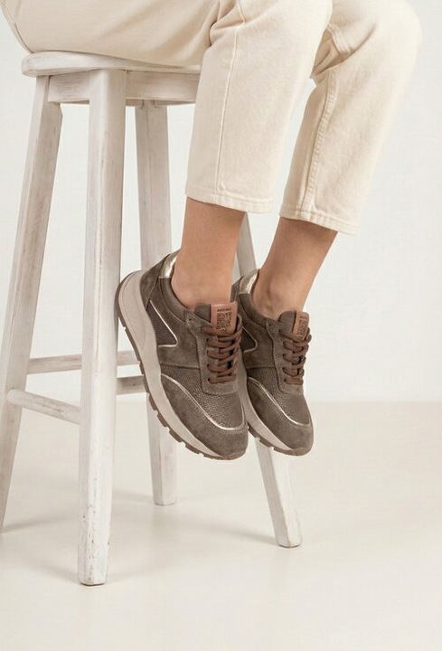 Pantofi dama NUR taupe cu auriu din piele cu siret