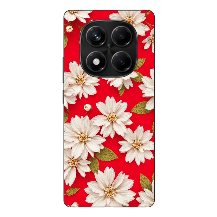 Husa compatibila cu Xiaomi Redmi Note 14 Pro 4G Silicon Gel Tpu Model White Flowers on Red Background