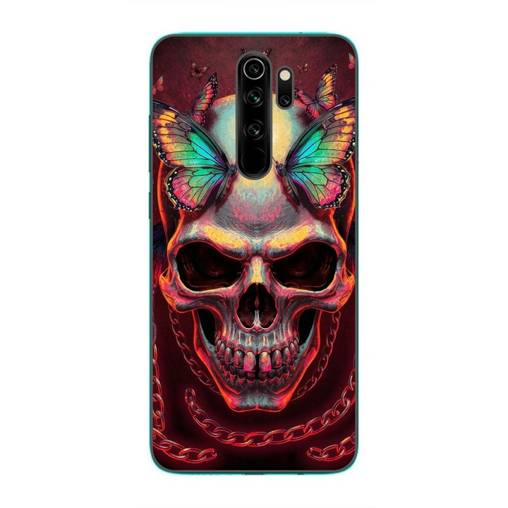 Husa compatibila cu Xiaomi Redmi Note 8 Pro Silicon Gel Tpu Model Holographic Skull with butterflies