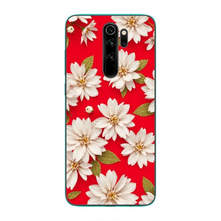Husa compatibila cu Xiaomi Redmi Note 8 Pro Silicon Gel Tpu Model White Flowers on Red Background