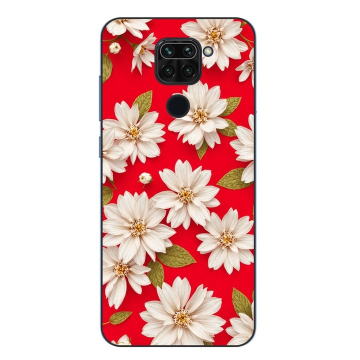 Husa compatibila cu Xiaomi Redmi Note 9 Silicon Gel Tpu Model White Flowers on Red Background