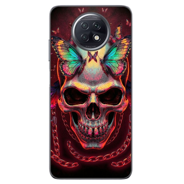 Husa compatibila cu Xiaomi Redmi Note 9T Silicon Gel Tpu Model Holographic Skull with butterflies