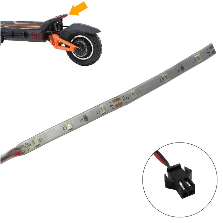 Banda LED lampa spate pentru trotineta electrica KuKirin G3 PRO, 100x5.5 mm, Negru