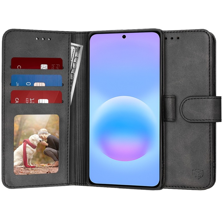 Husa pentru Samsung Galaxy A57 5G DaDen® Tip Carte, Diary Book, Suport card, Functie de Stand si Inchidere Magnetica, Protectie Sporita, Piele ecologica, Negru