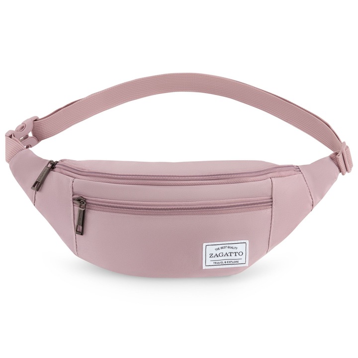 Дамска чанта Zagatto ZG1026, розова, за талия/през рамо, регулируема, лека, издръжлива, основно отделение + преден джоб