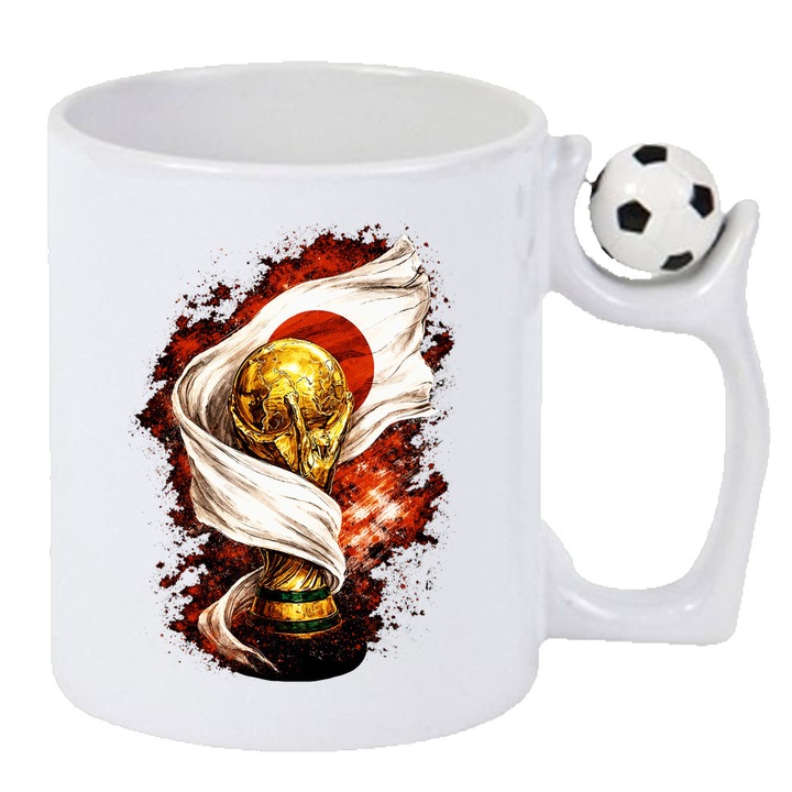 Cana Japan World Cup Fifa 2026, Cadou, Sarbatori, Cri-Flo, Maner cu minge Anti Stres, Culoare Alb, 330 ml