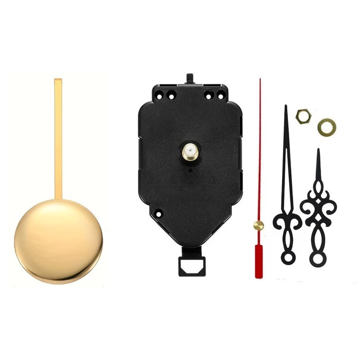 Mecanism pentru ceas cu pendul, mecanism de ceas cu quartz 12 mm cu indicatoare, pendul auriu inclus, repere 7cm orar, 9 cm minutarsi secundar 9 cm