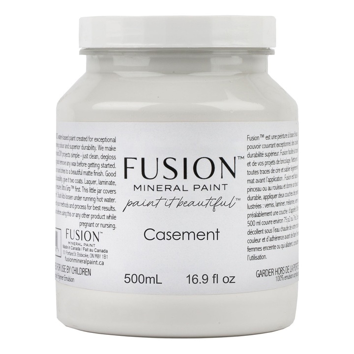 Vopsea pentru mobila Fusion Mineral Paint, Casement, alb neutru, finisaj mat, cu protectie integrata, 500 ml
