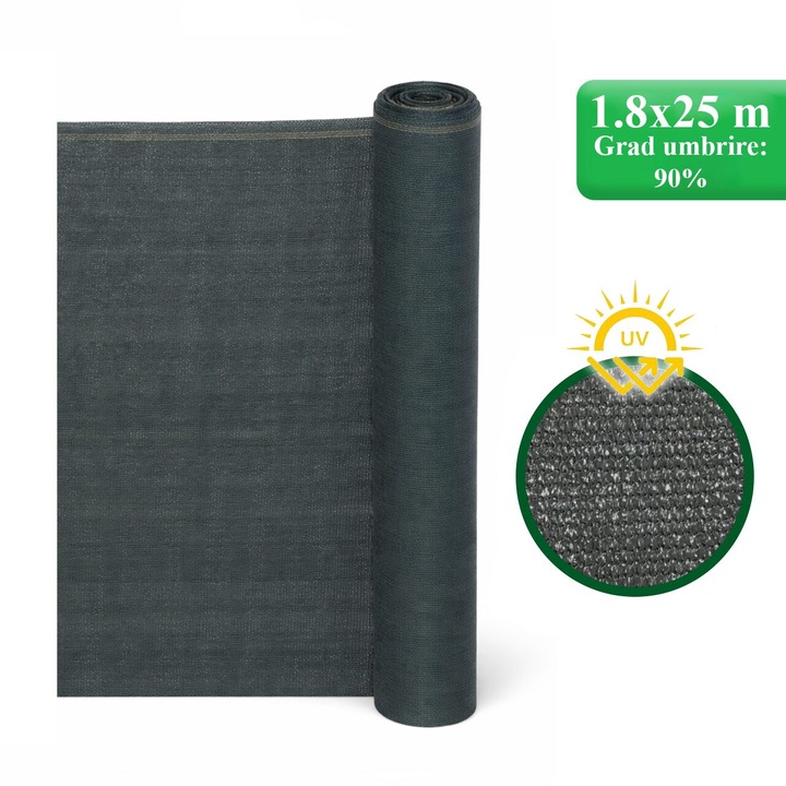 Plasa de umbrire, HDPE, UV, 150 g/mp, grad umbrire 90%, antracit, 1.8x25 m, Strend Pro