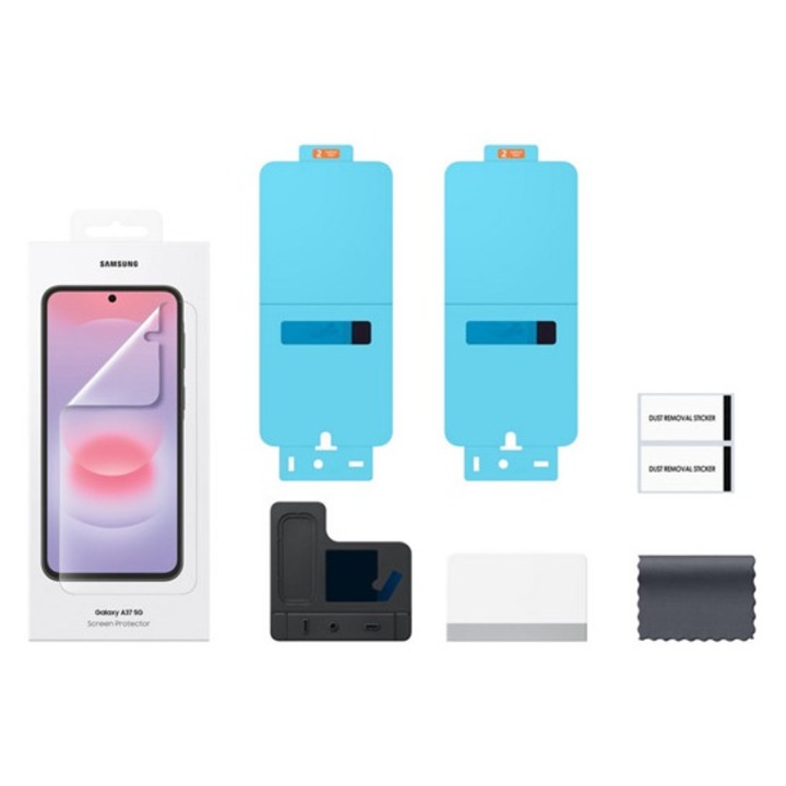 Samsung képernyővédő fólia 2db, törlőkendő + segédkeret, átlátszó, kompatibilis: Samsung A37 5G