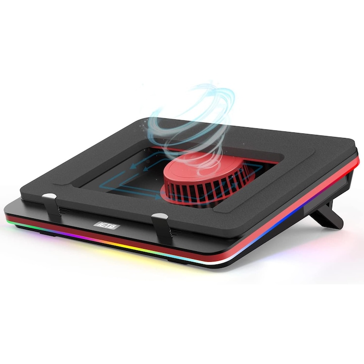 Cooler Laptop IETS GT500S2 cu Suport Reglabil, Turboventilator, RGB, Etansare cu Spuma pentru Racire Rapida si Uniforma, 5000 rpm, Viteza Reglabila - Compatibil cu Laptop-uri intre 33-44 cm